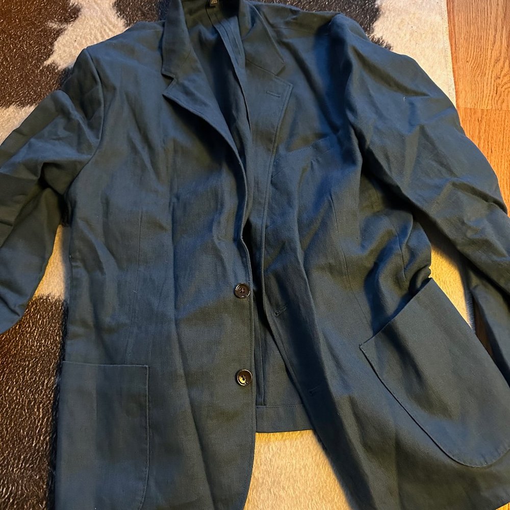 J. Crew Thompson Deep Teal Unlined Linen Blend Blazer Jacket